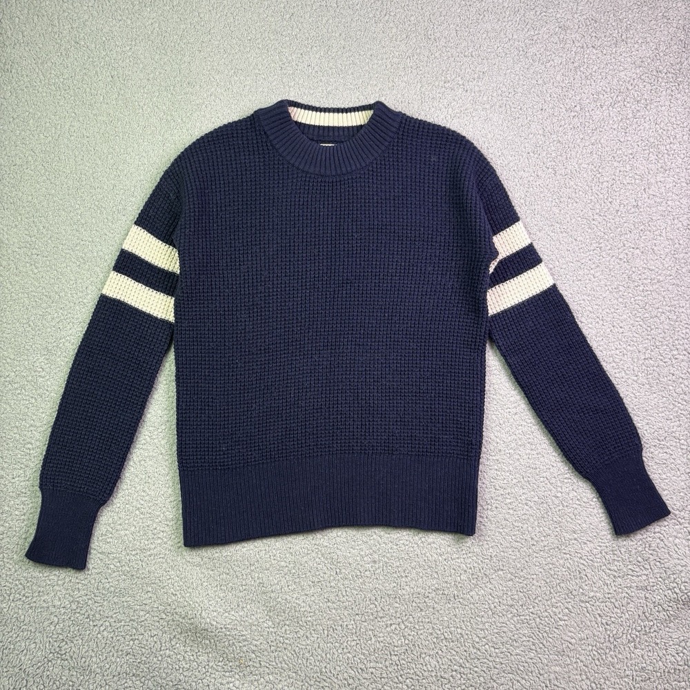 Faherty Sweater Womens XS Blue Wisp Waffle Long Sleeve Pullover Striped Knit
